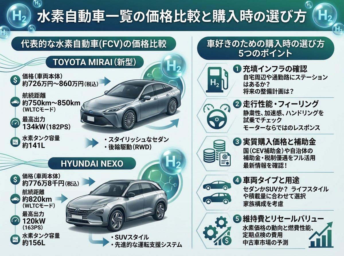 水素自動車一覧の価格比較と購入時の選び方