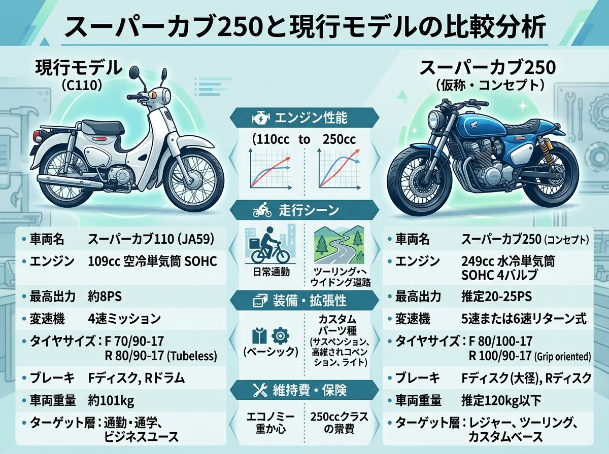 スーパーカブ250と現行モデルの比較分析