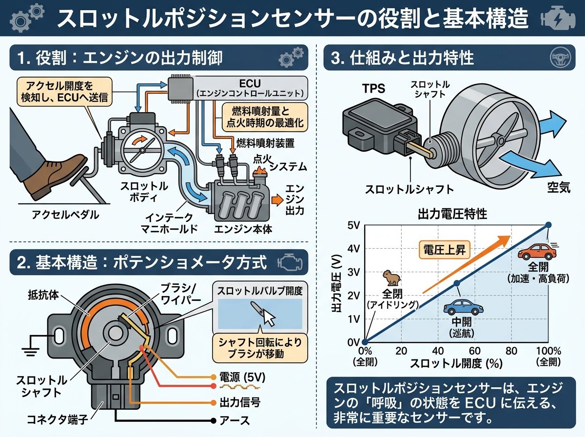 スロットルポジションセンサーの役割と基本構造