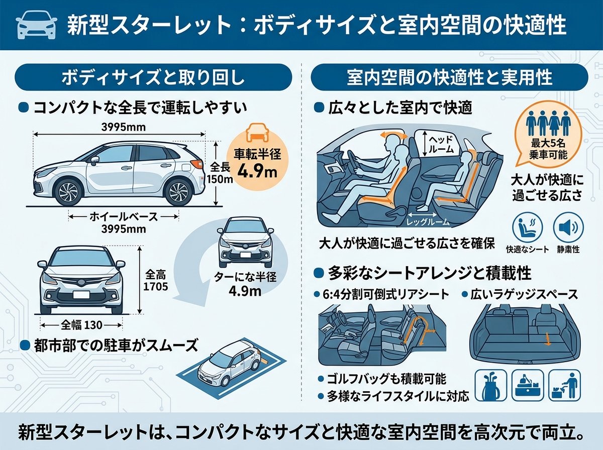 スターレット新型ボディサイズと室内空間の快適性