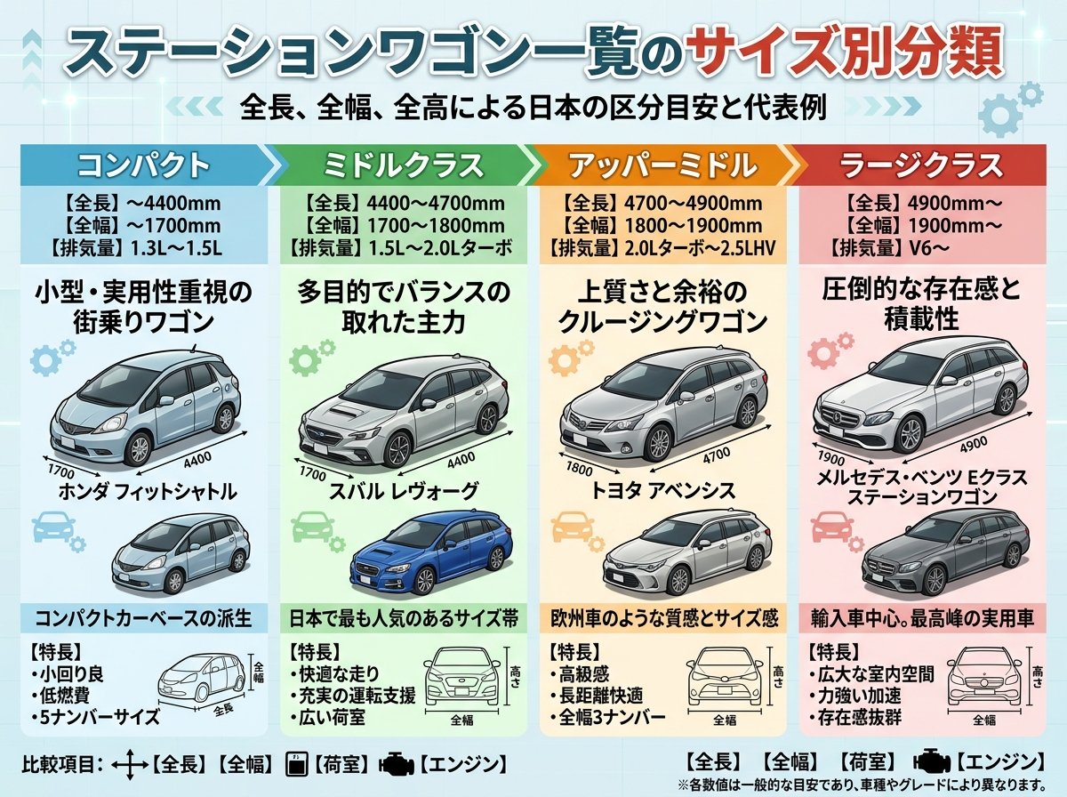 ステーションワゴン一覧のサイズ別分類