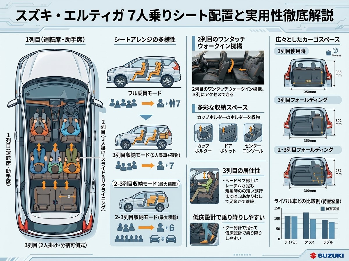 スズキエルティガの7人乗りシート配置と実用性