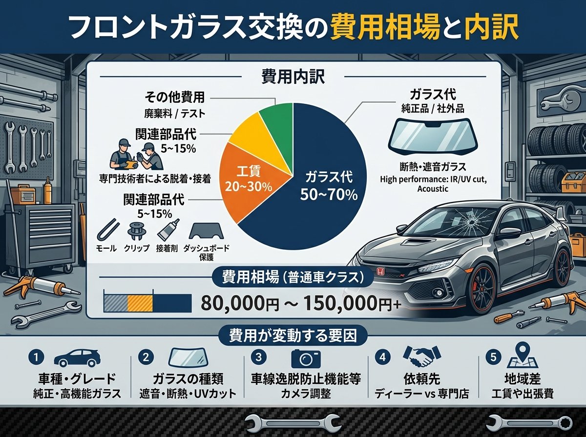 フロントガラス交換の費用相場と内訳