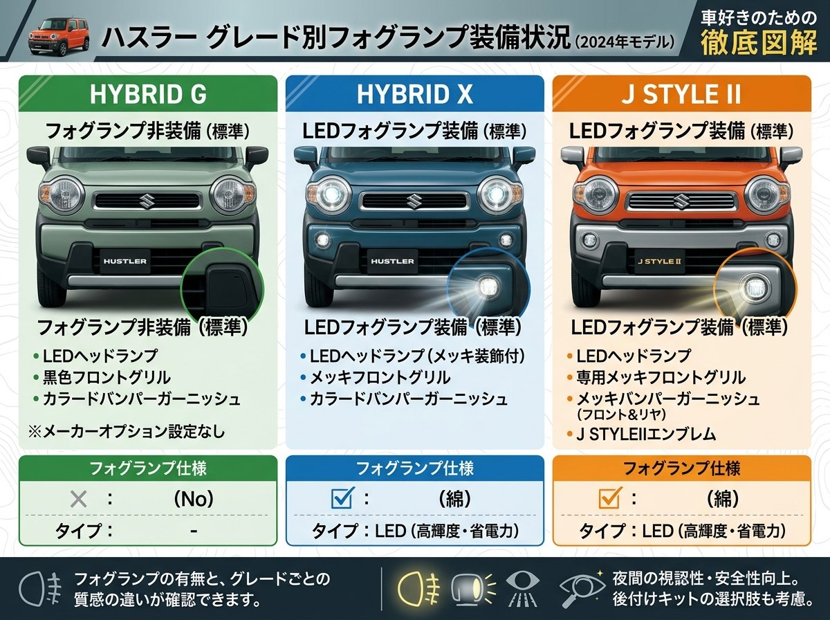 ハスラーのグレード別フォグランプ装備状況