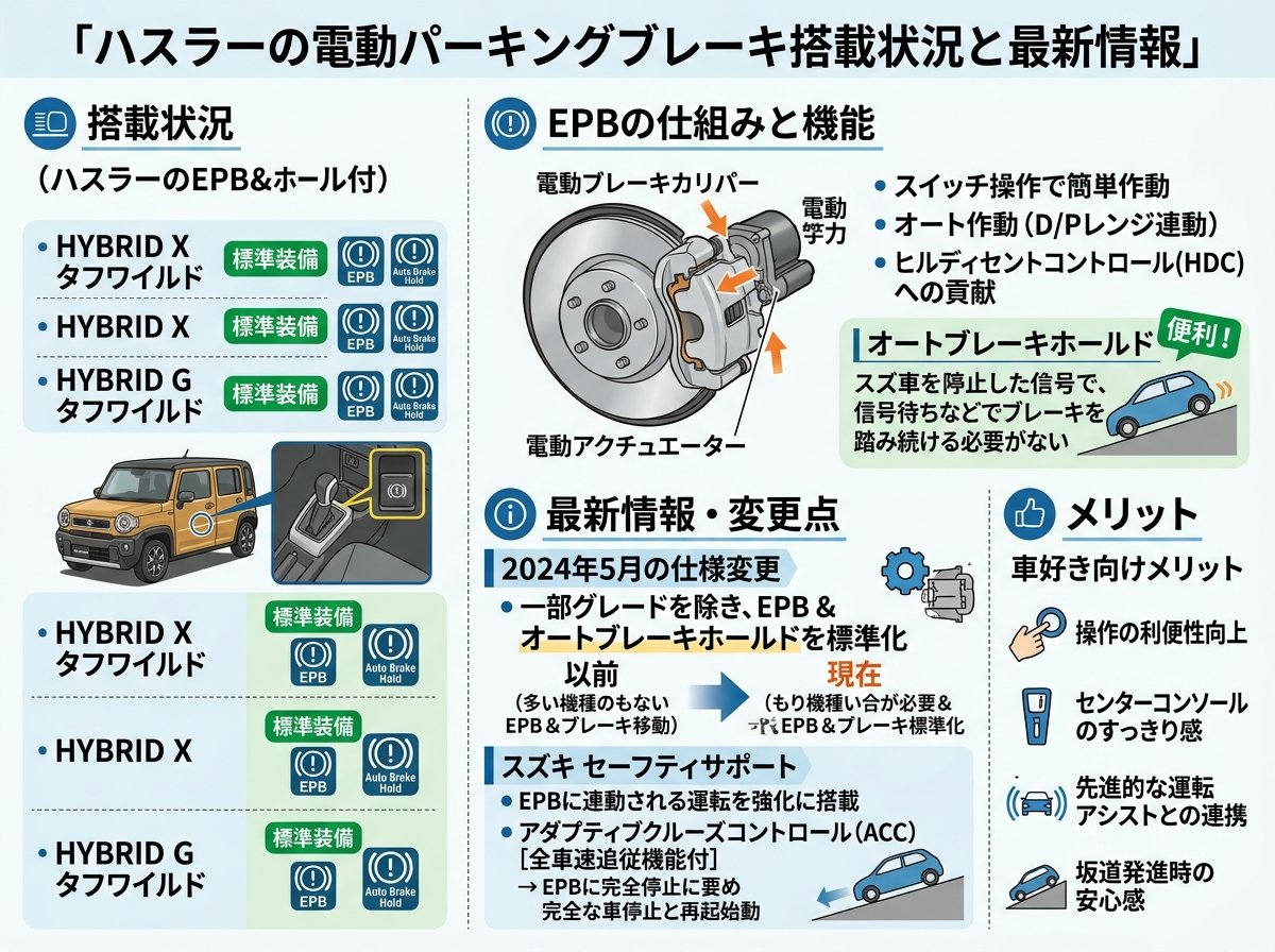 ハスラーの電動パーキングブレーキ搭載状況と最新情報