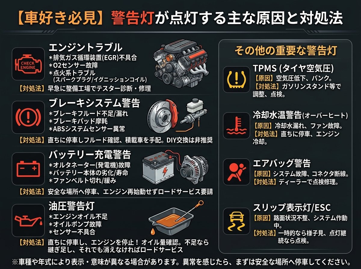 警告灯が点灯する主な原因と対処法