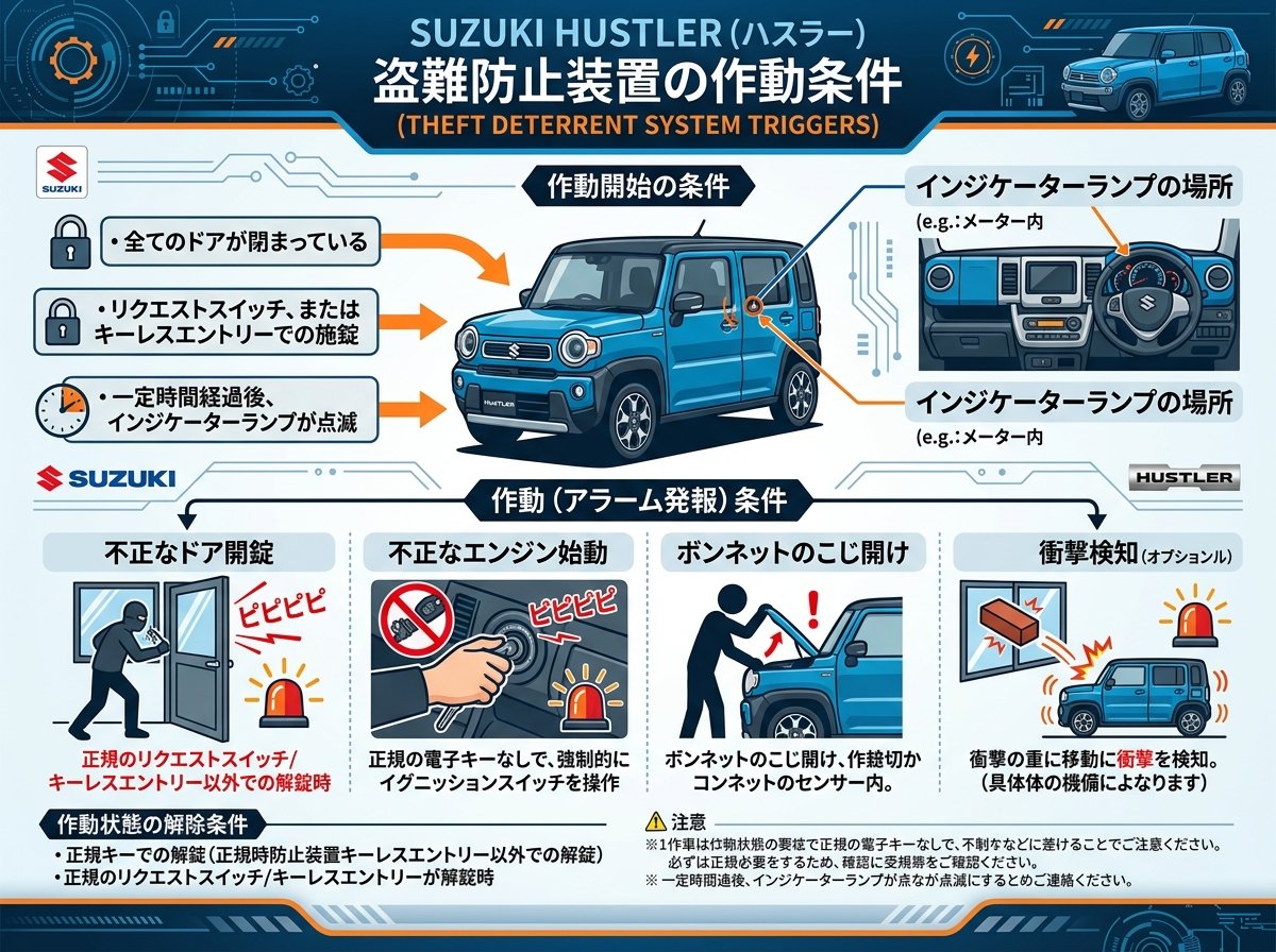スズキ ハスラーの盗難防止装置の作動条件