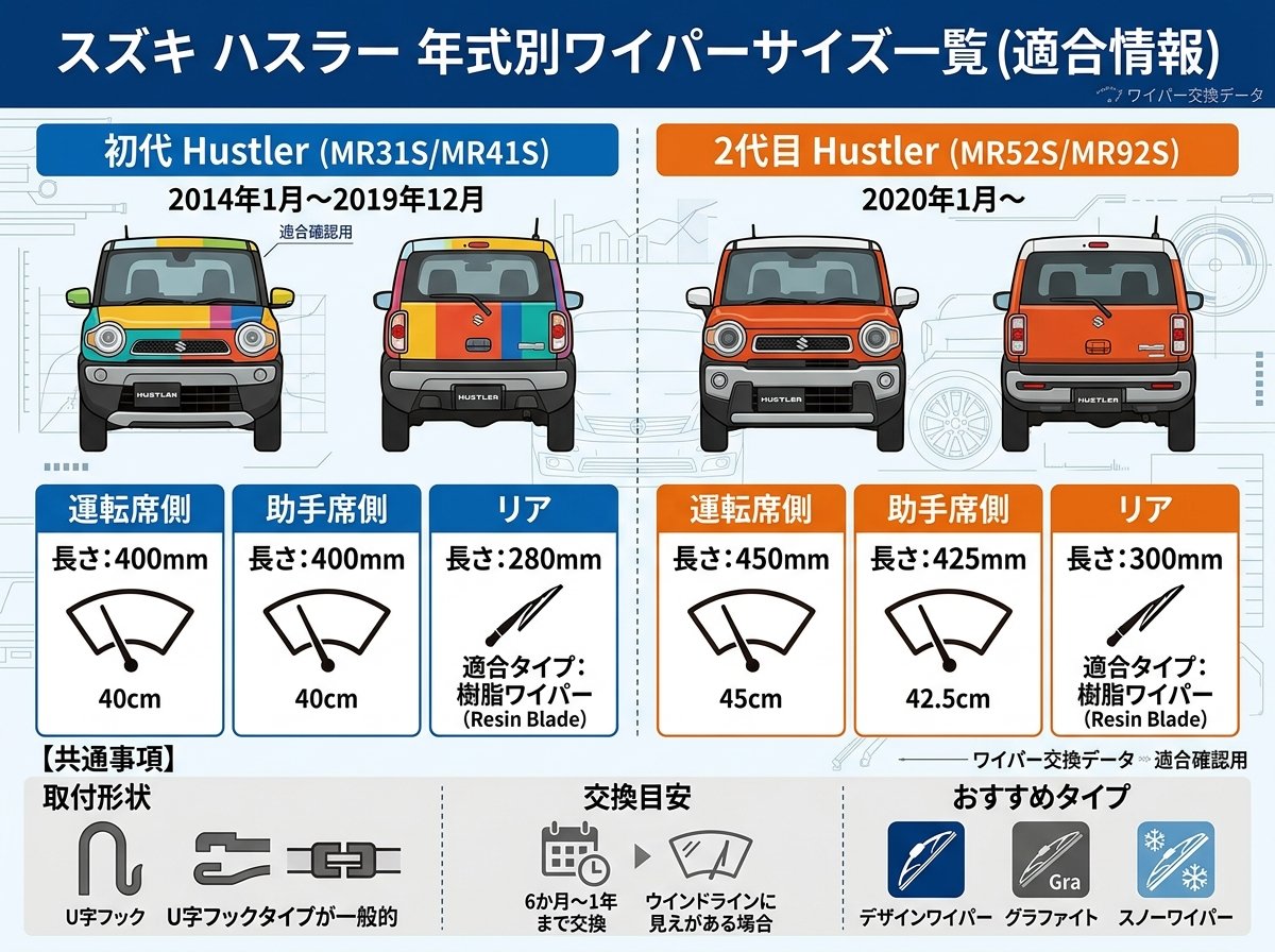 スズキ ハスラー 年式別ワイパーサイズ一覧