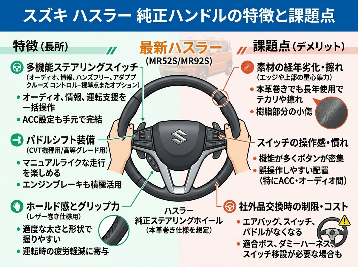 スズキ ハスラー純正ハンドルの特徴と課題点