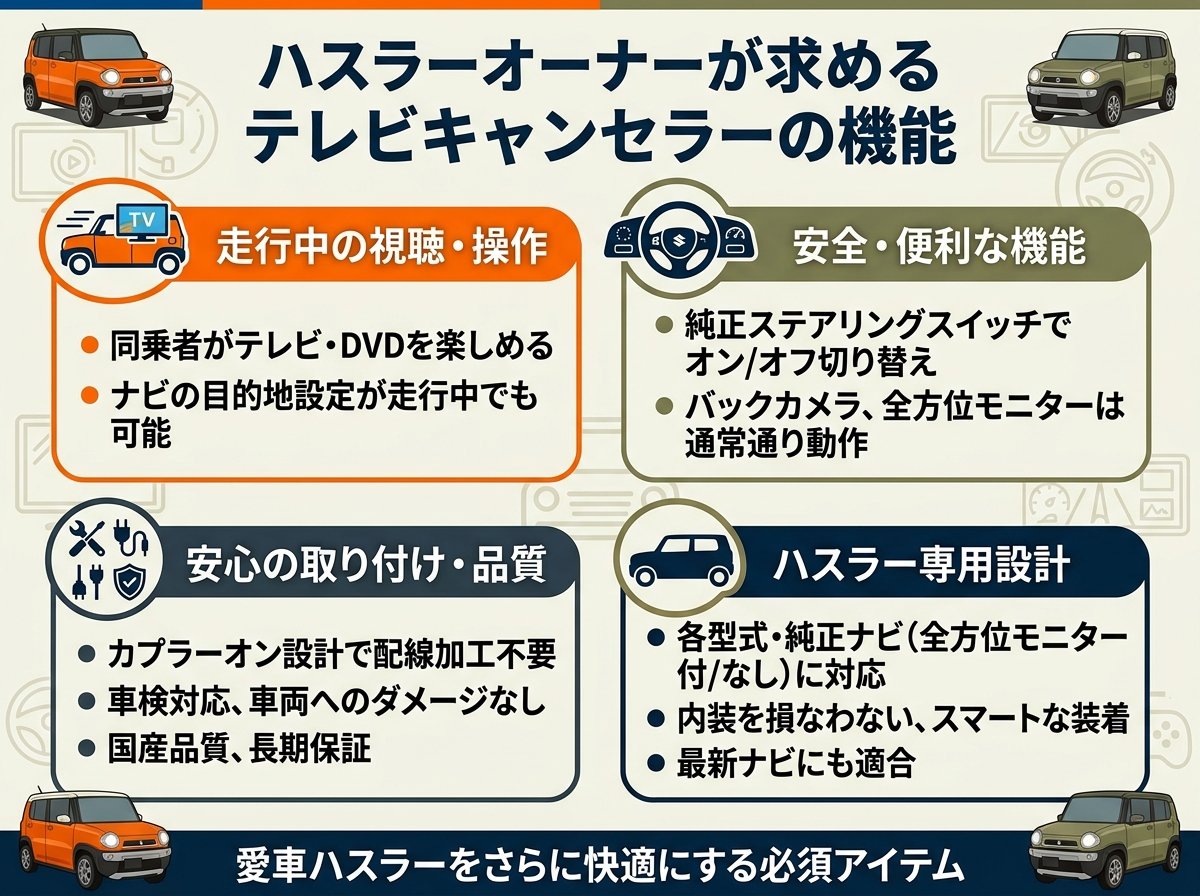 ハスラーオーナーが求めるテレビキャンセラーの機能