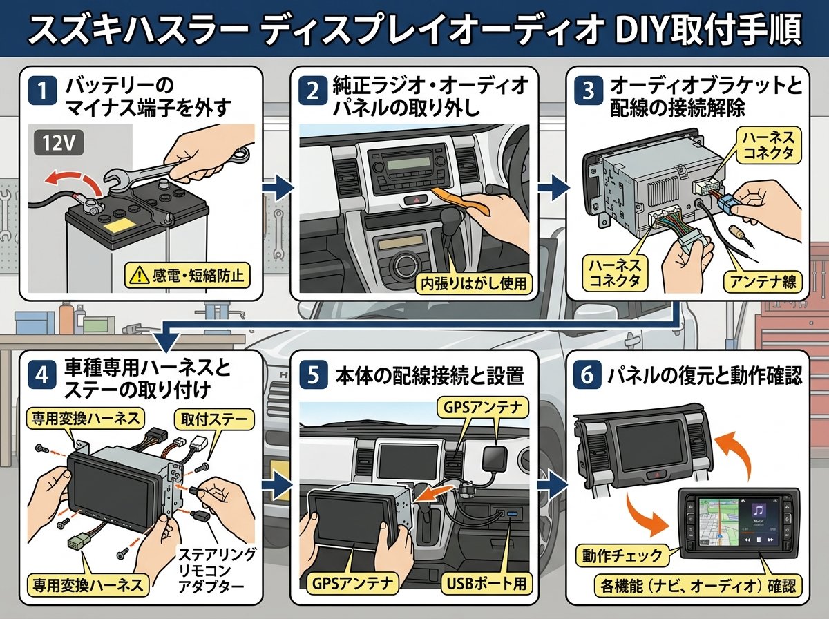 スズキハスラーディスプレイオーディオのDIY取付手順