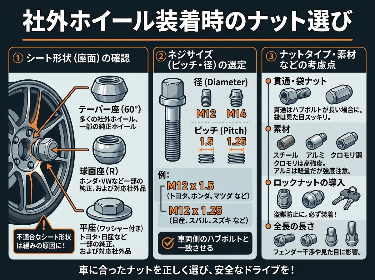 社外ホイール装着時のナット選び