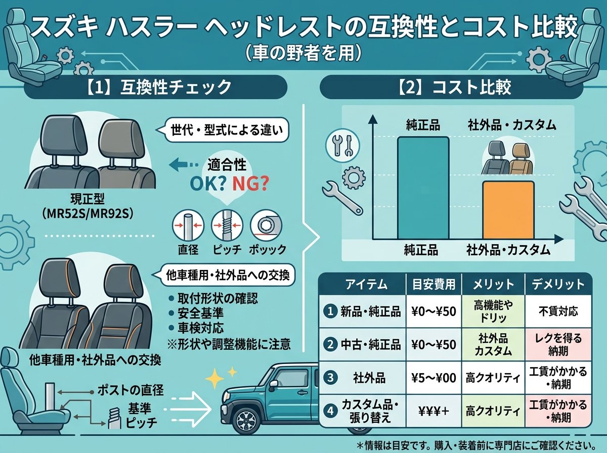 スズキ ハスラー ヘッドレストの互換性とコスト比較