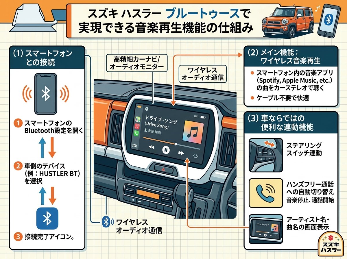 スズキ ハスラー ブルートゥースで実現できる音楽再生機能