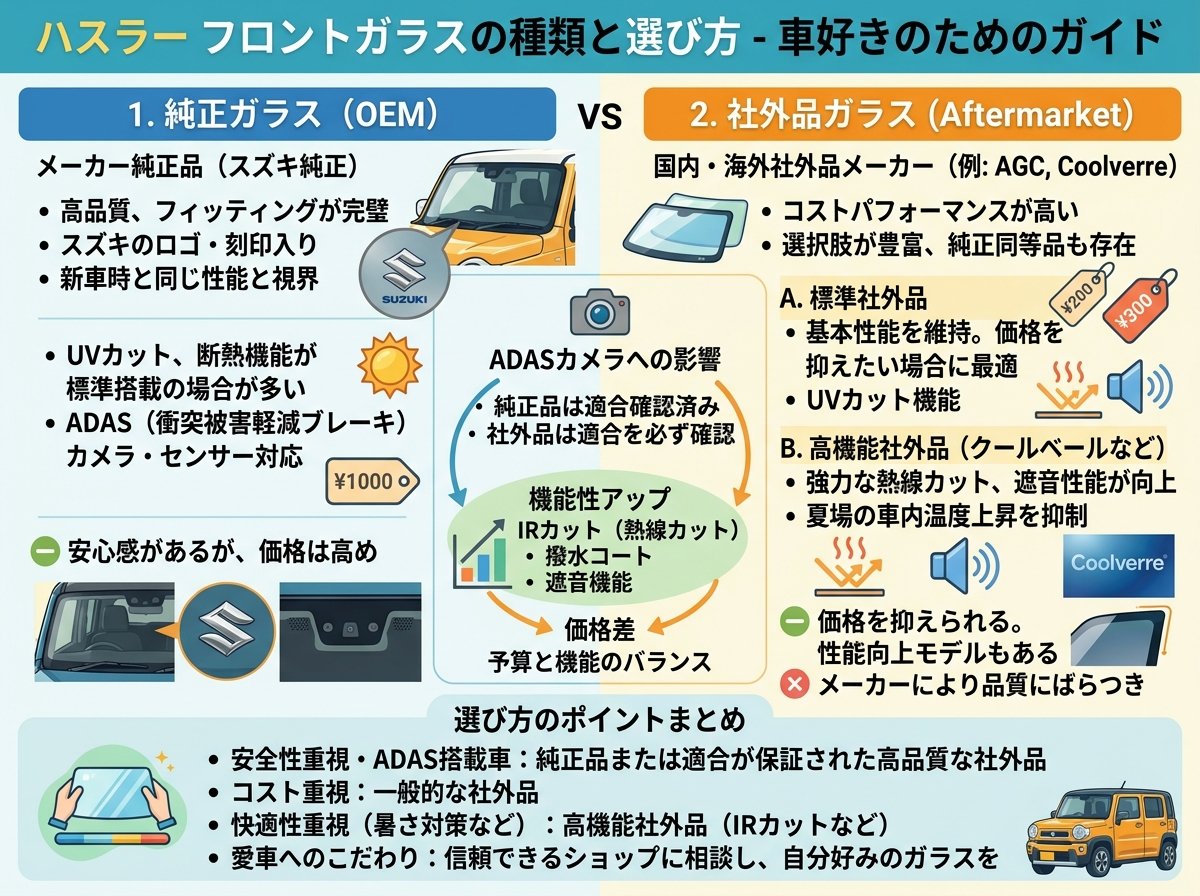 ハスラー フロントガラスの種類と選び方
