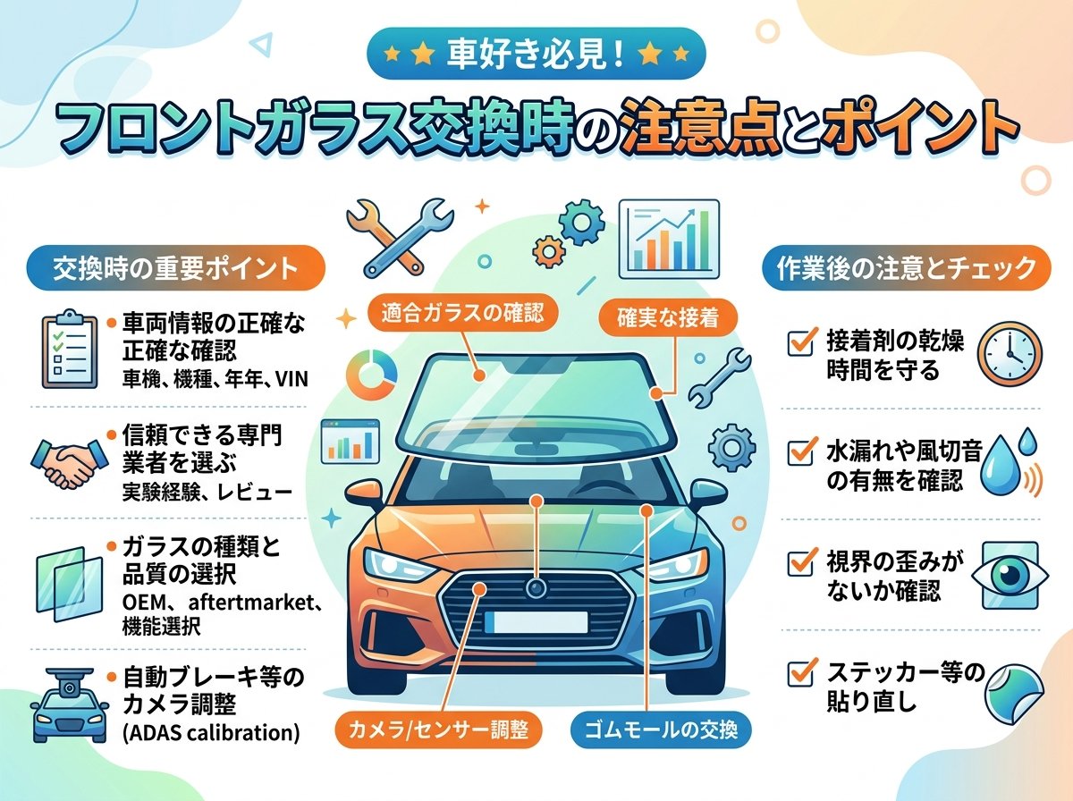 フロントガラス交換時の注意点とポイント