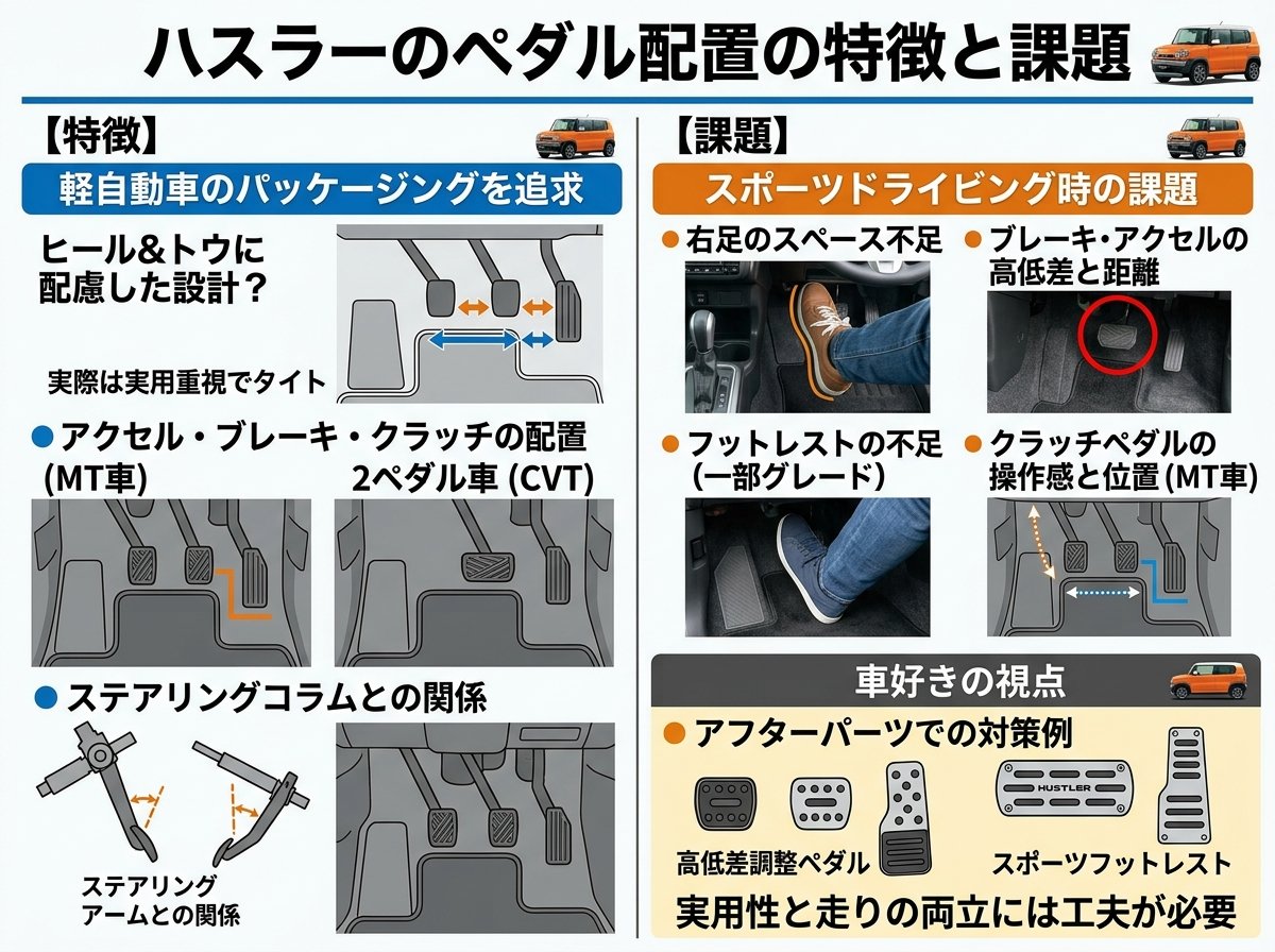 ハスラーのペダル配置の特徴と課題