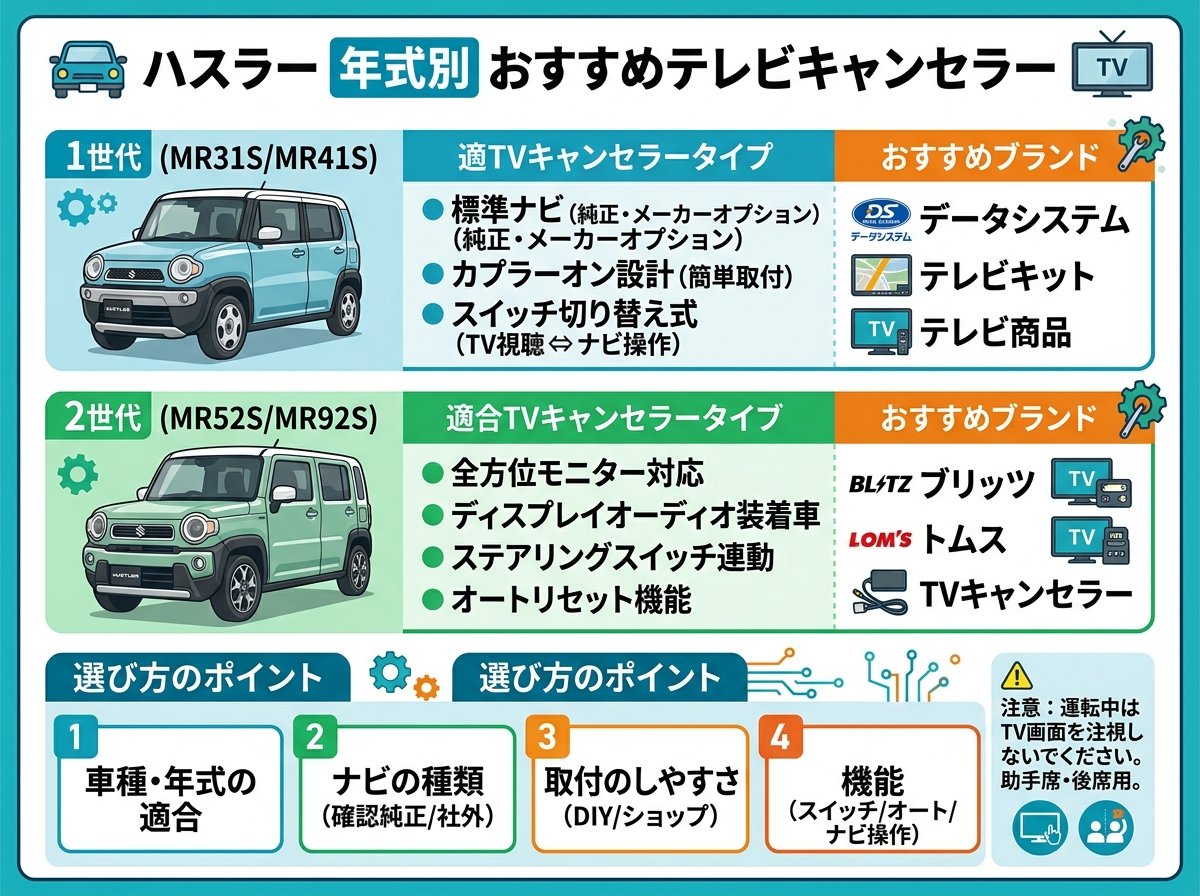 ハスラーの年式別おすすめテレビキャンセラー