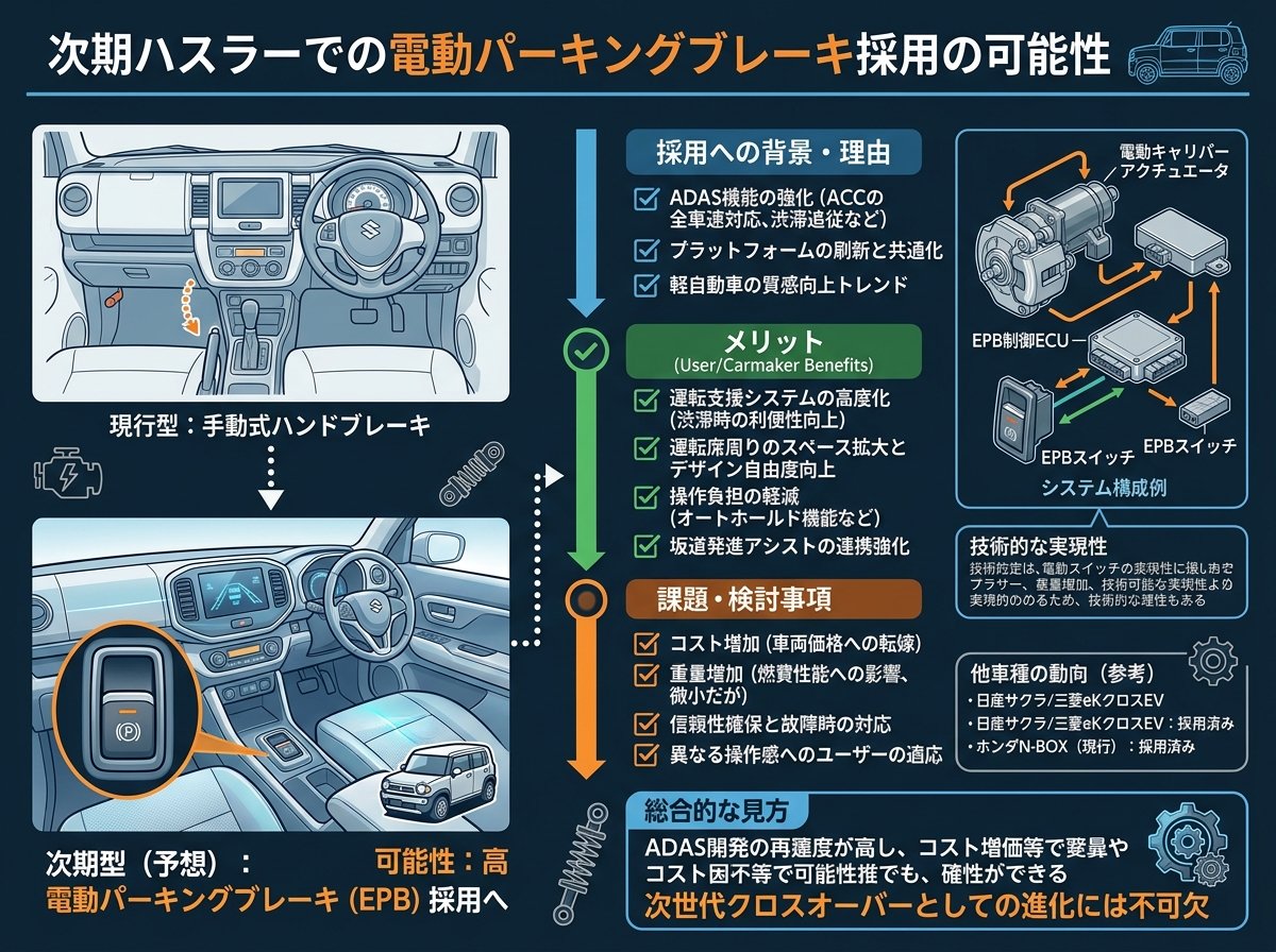 次期ハスラーでの電動パーキングブレーキ採用の可能性