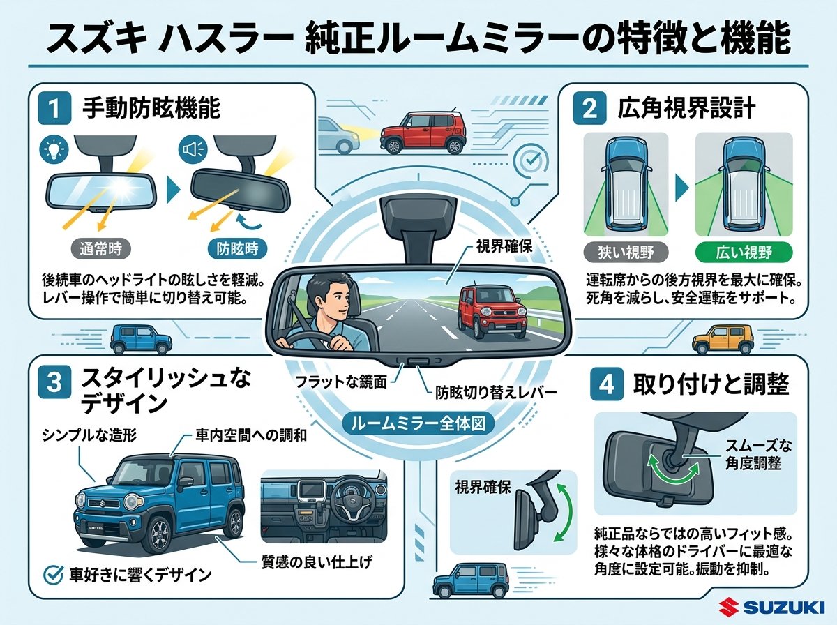 スズキ ハスラー 純正ルームミラーの特徴と機能