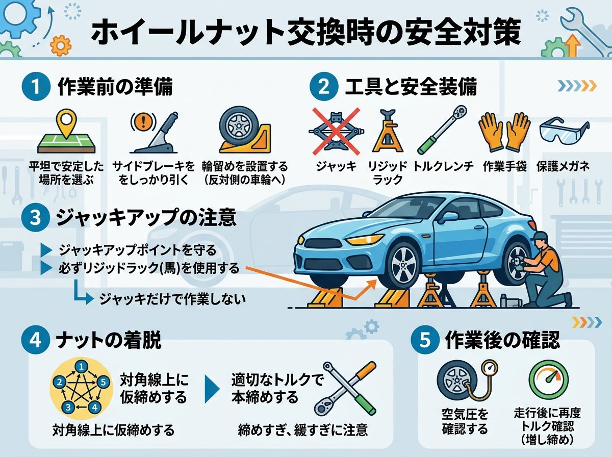 ホイールナット交換時の安全対策