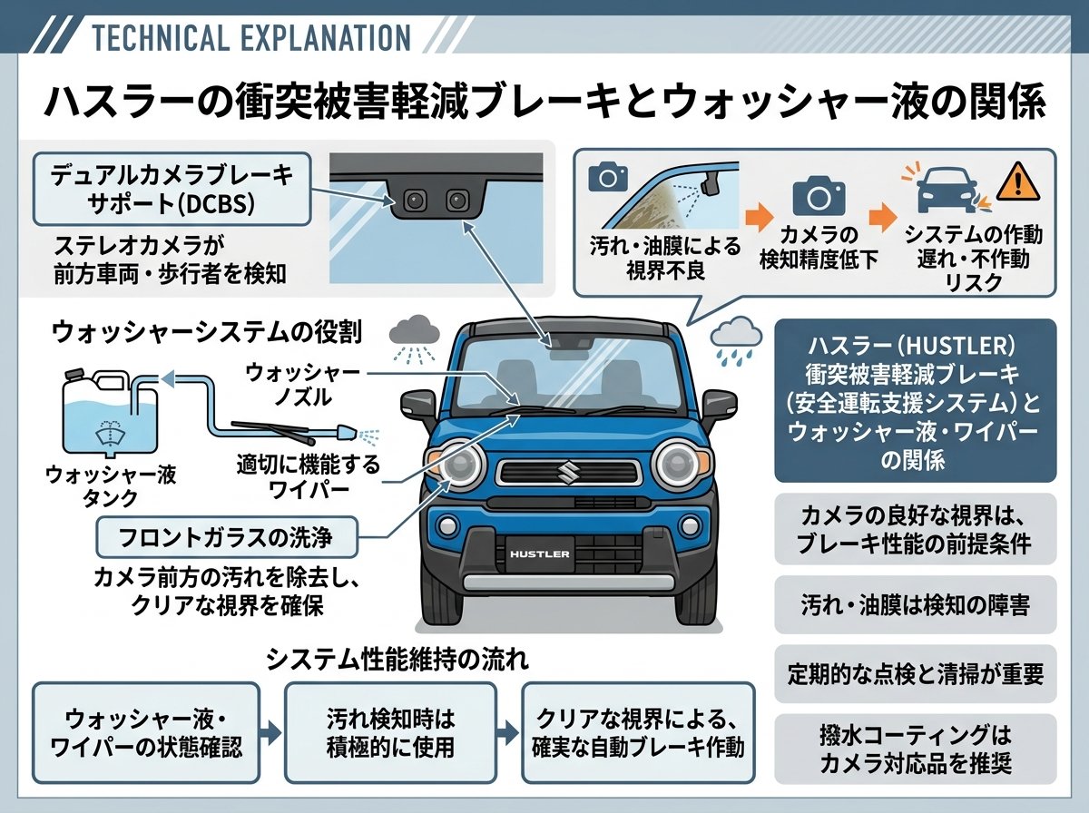 ハスラーの衝突被害軽減ブレーキとウォッシャー液の関係