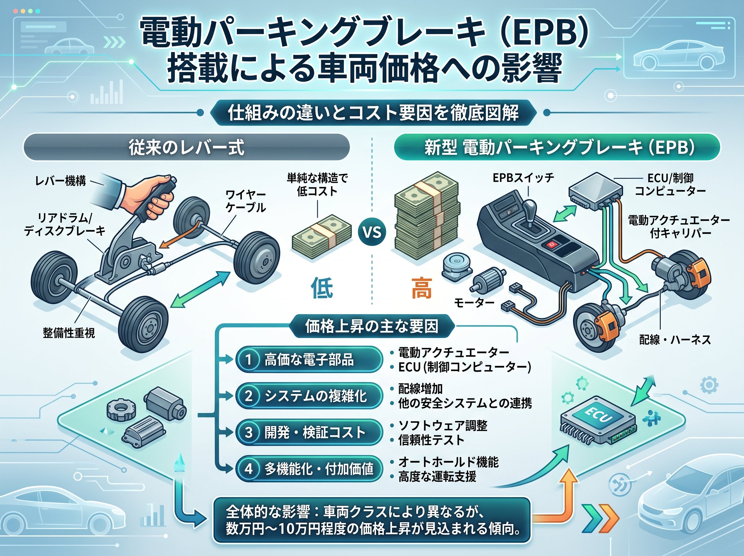電動パーキングブレーキ搭載による価格への影響