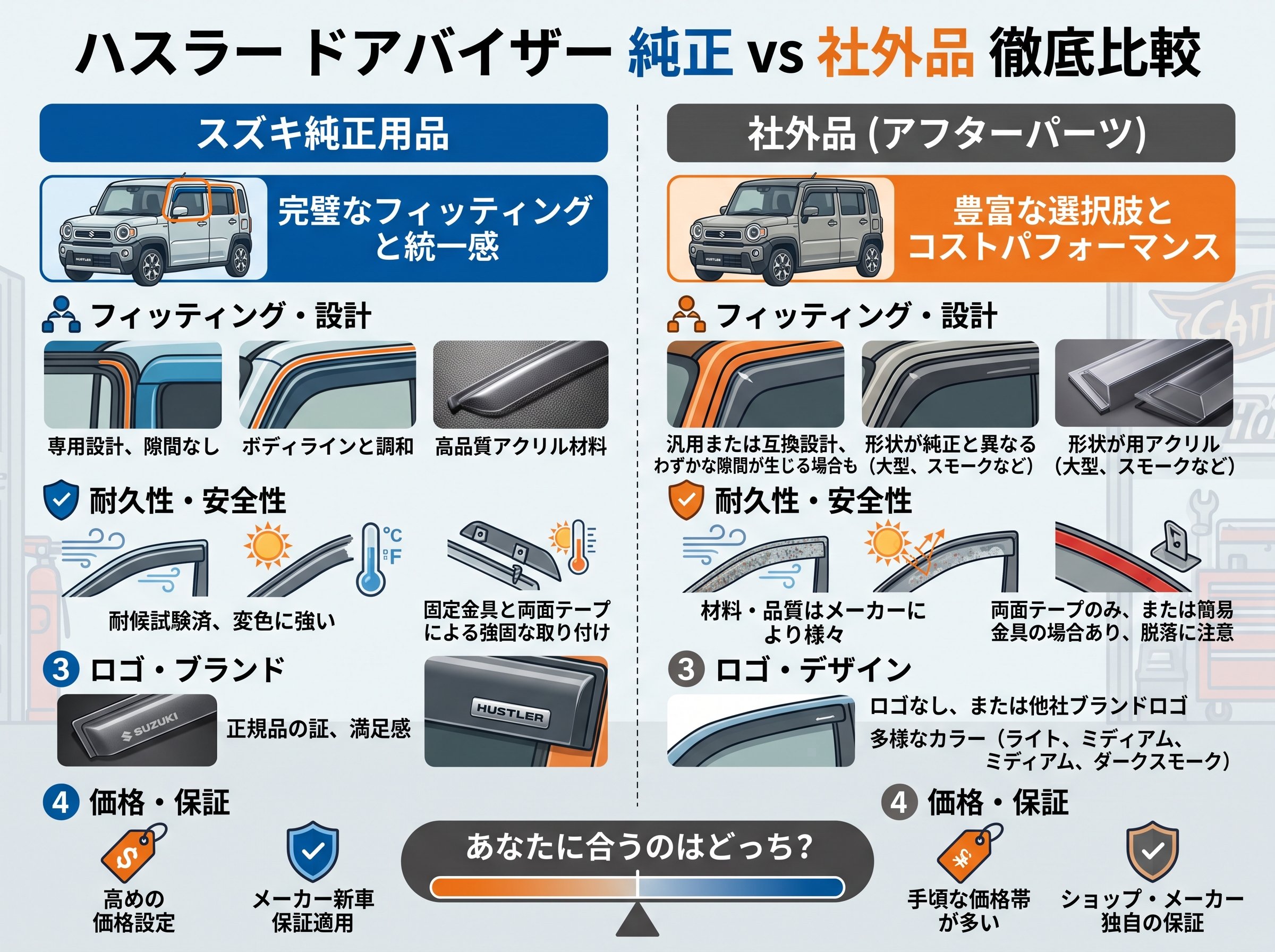 ハスラーのドアバイザー、純正と社外品の違い