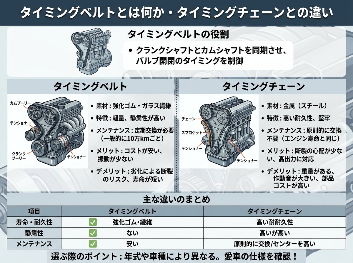 タイミングベルトとは何か・タイミングチェーンとの違い