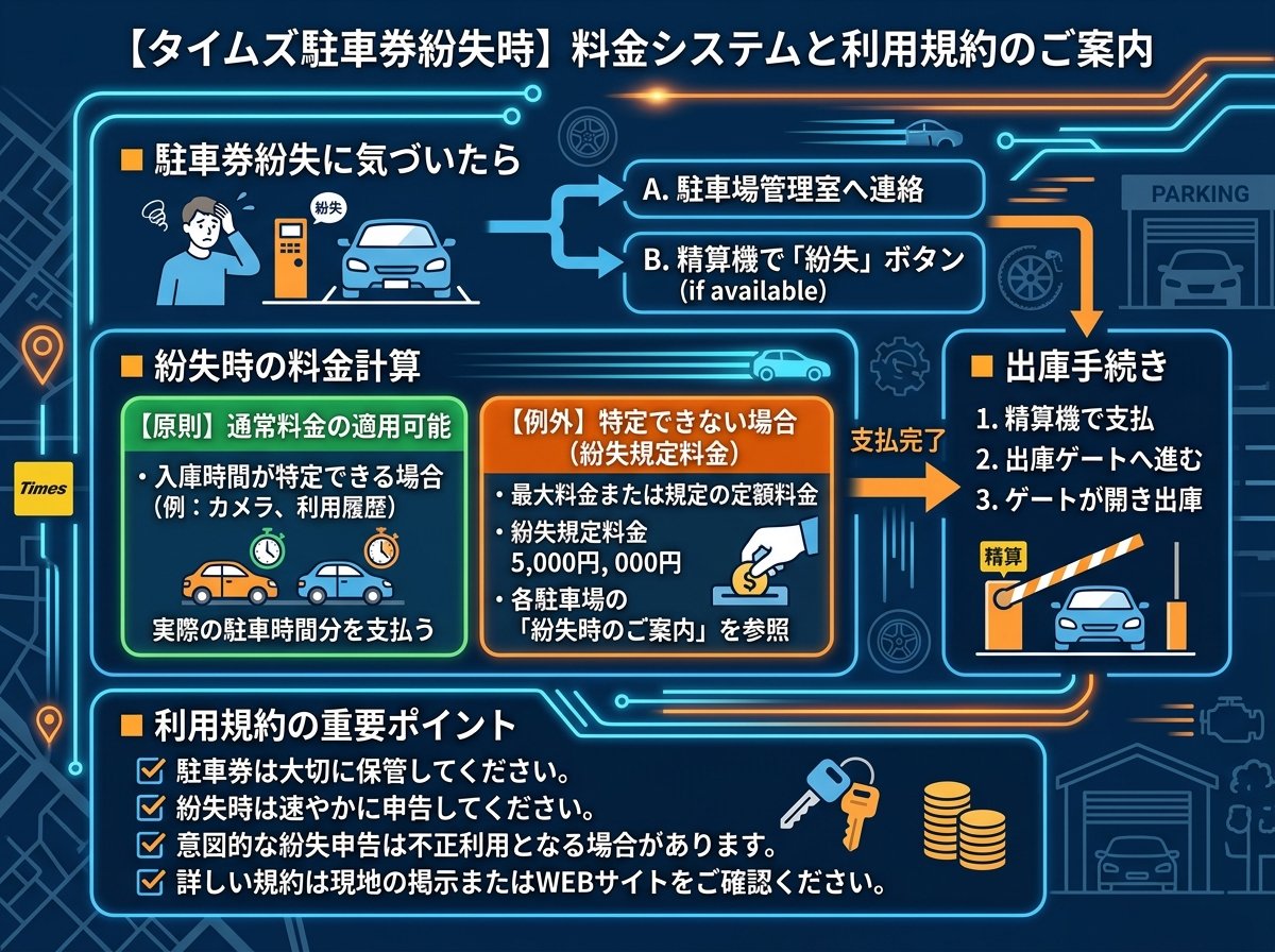 タイムズ駐車券紛失時の料金システムと規約