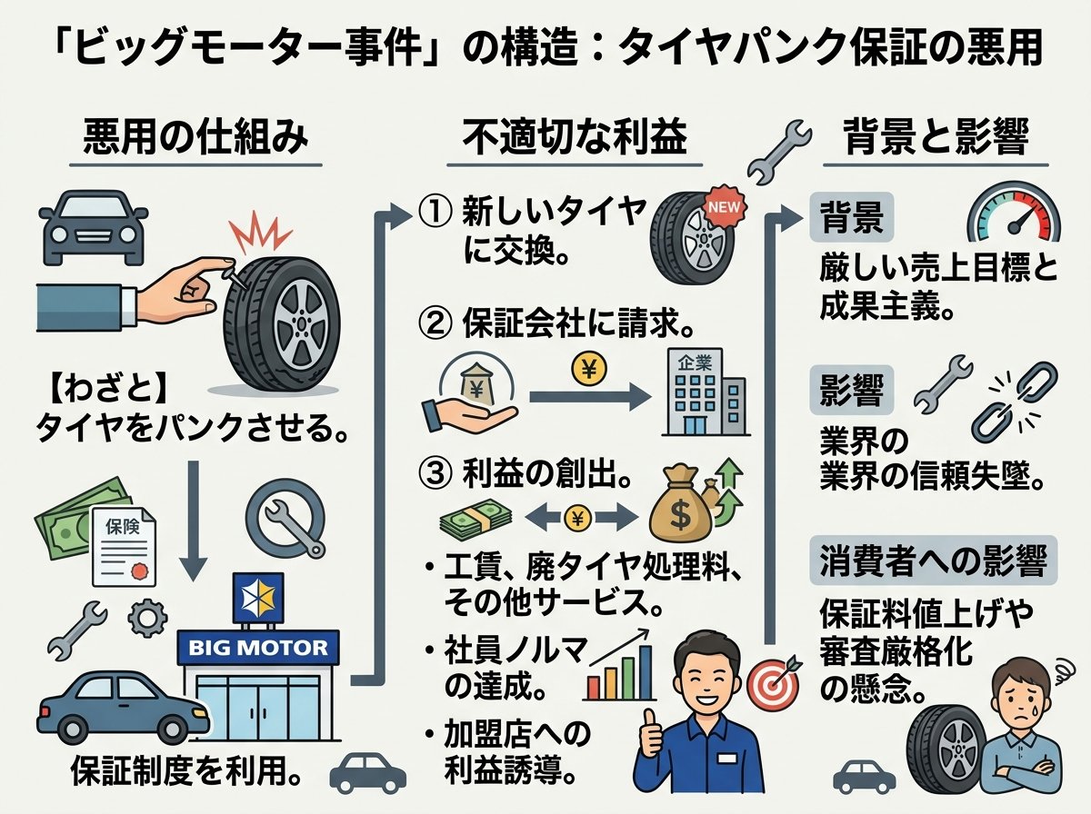 タイヤパンク保証わざと悪用するビッグモーター事件