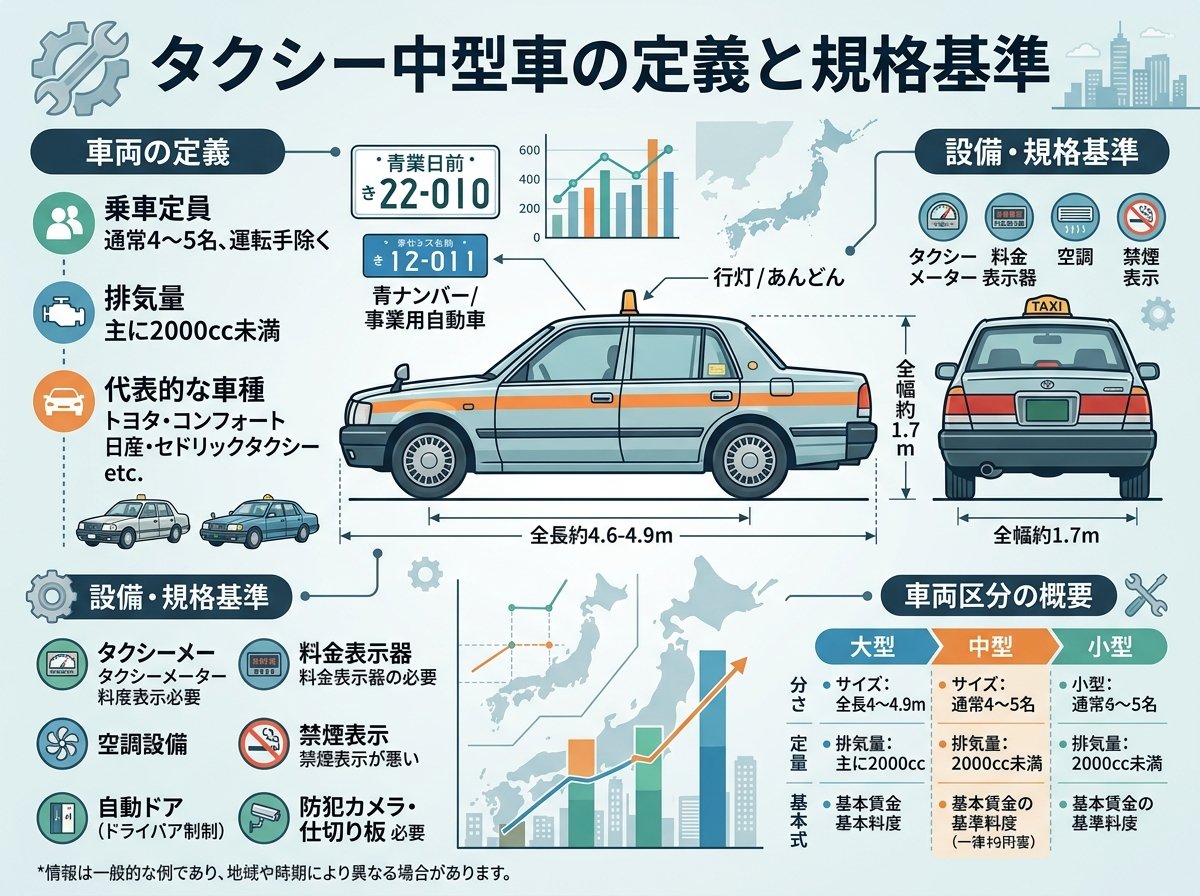 タクシー中型車の定義と規格基準
