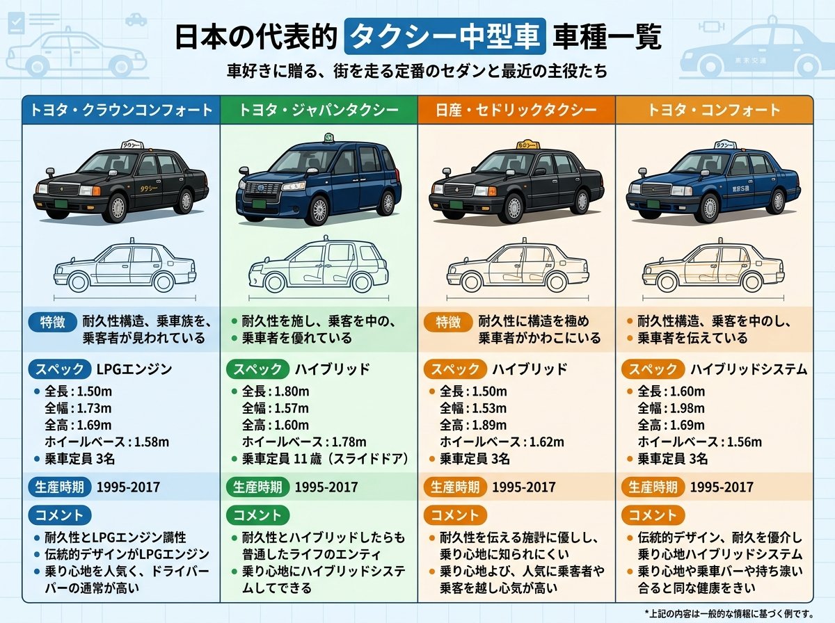タクシー中型車の代表的車種一覧