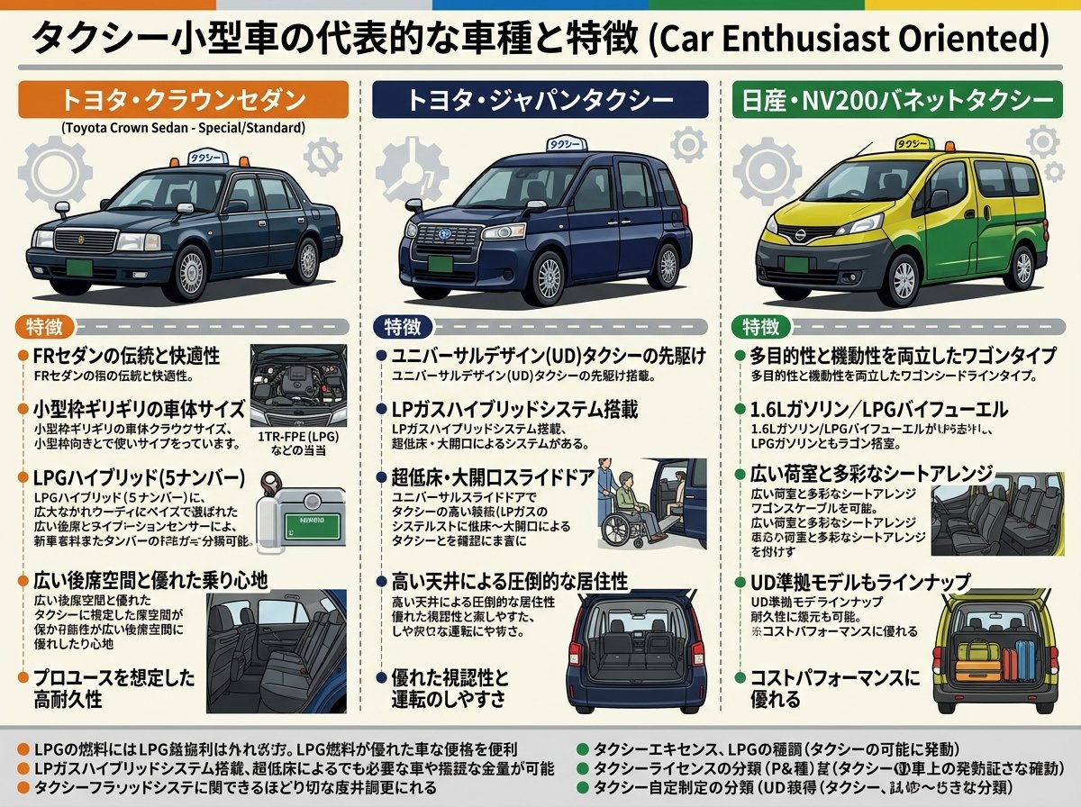タクシー小型車の代表的な車種と特徴