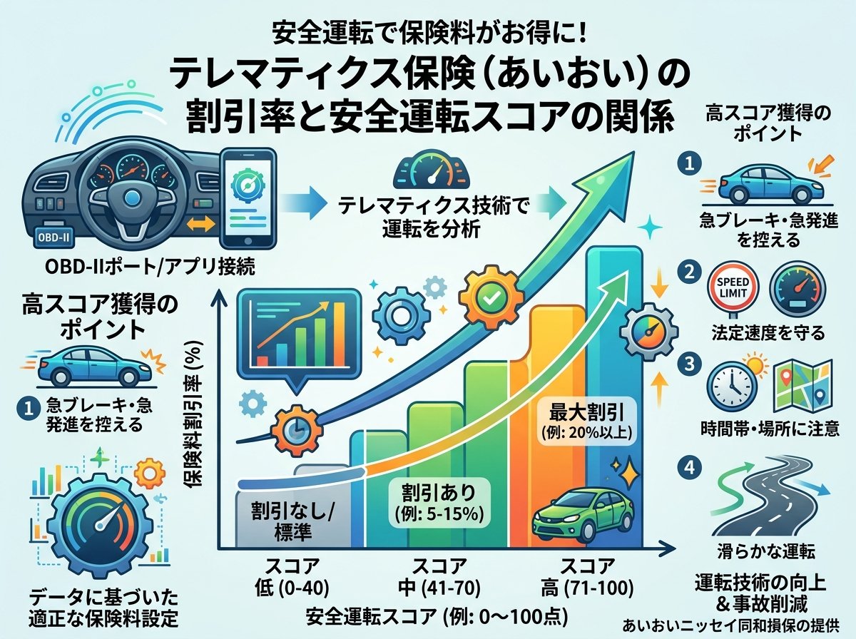 テレマティクス保険あいおいの割引率と安全運転スコアの関係