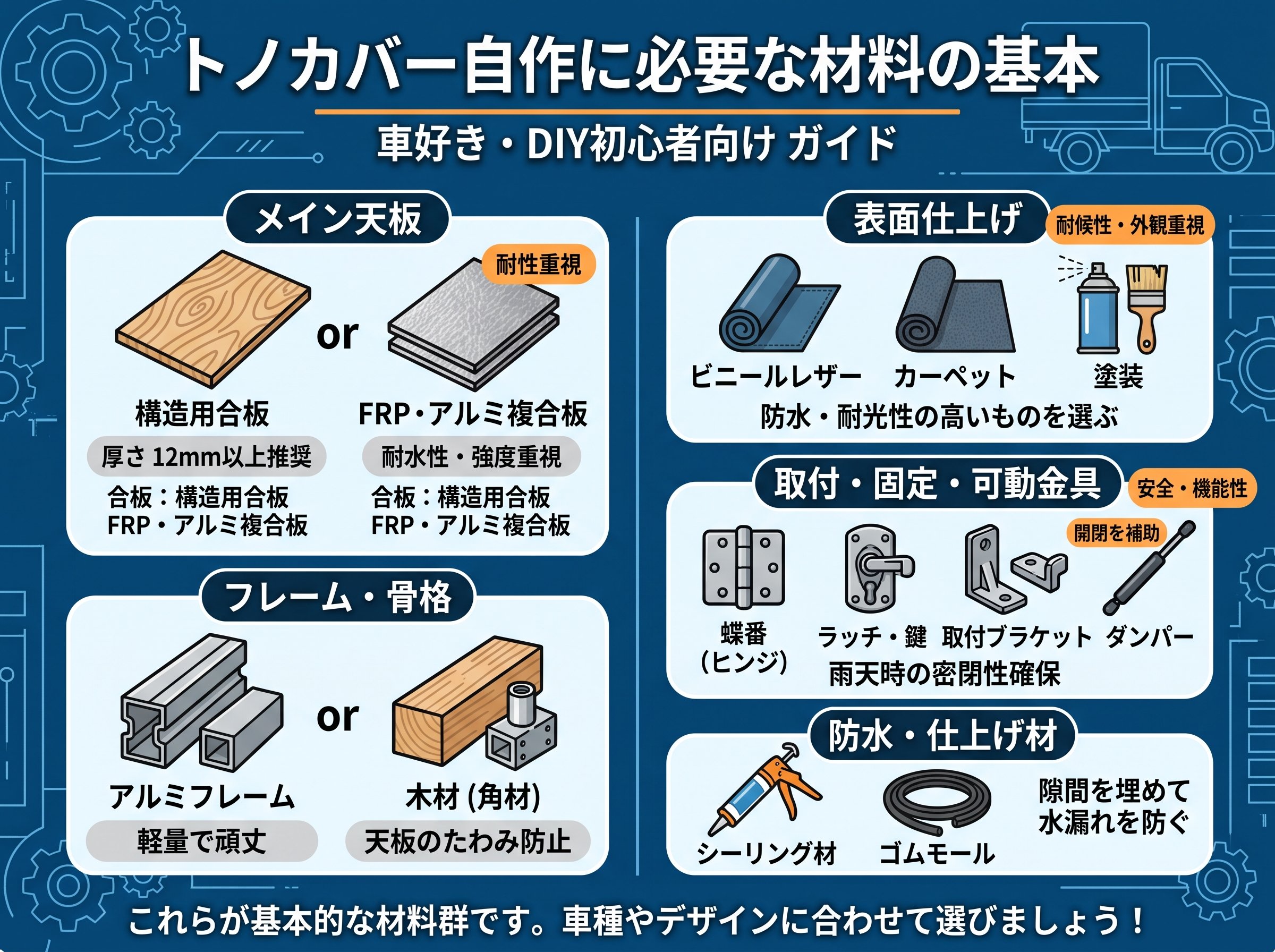 トノカバー自作に必要な材料の基本をまず整理する