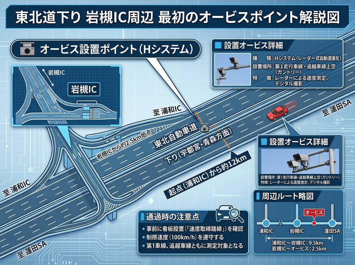 東北道下り 岩槻ICの最初のオービスポイント