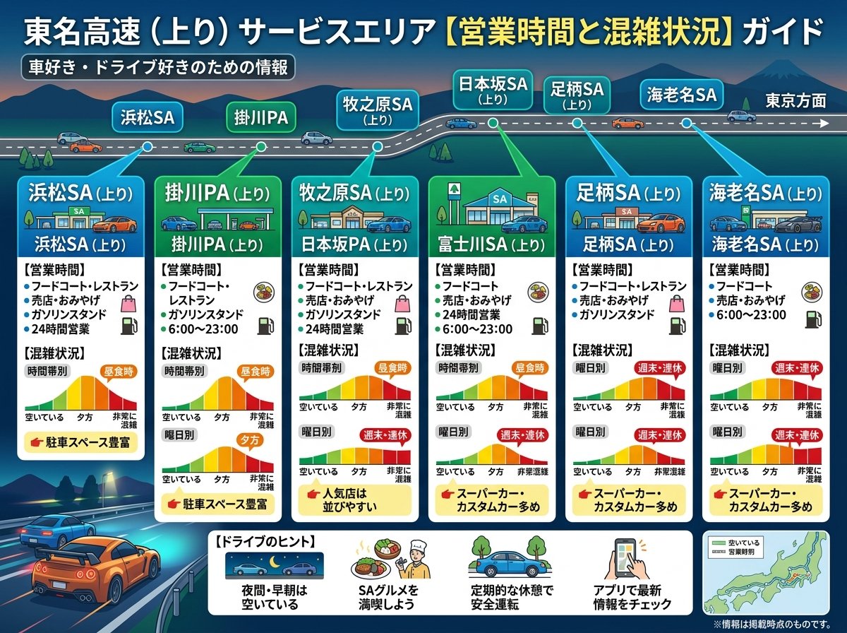 東名高速上りサービスエリア営業時間と混雑状況
