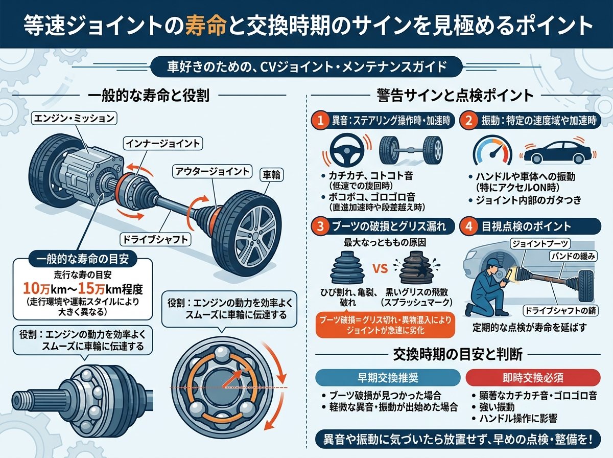 等速ジョイントの寿命と交換時期のサインを見極めるポイント