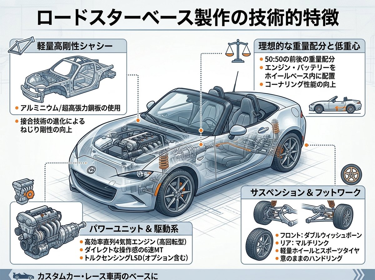 ロードスターベース製作の技術的特徴