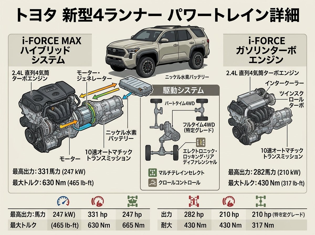 トヨタ4ランナー新型のパワートレイン詳細