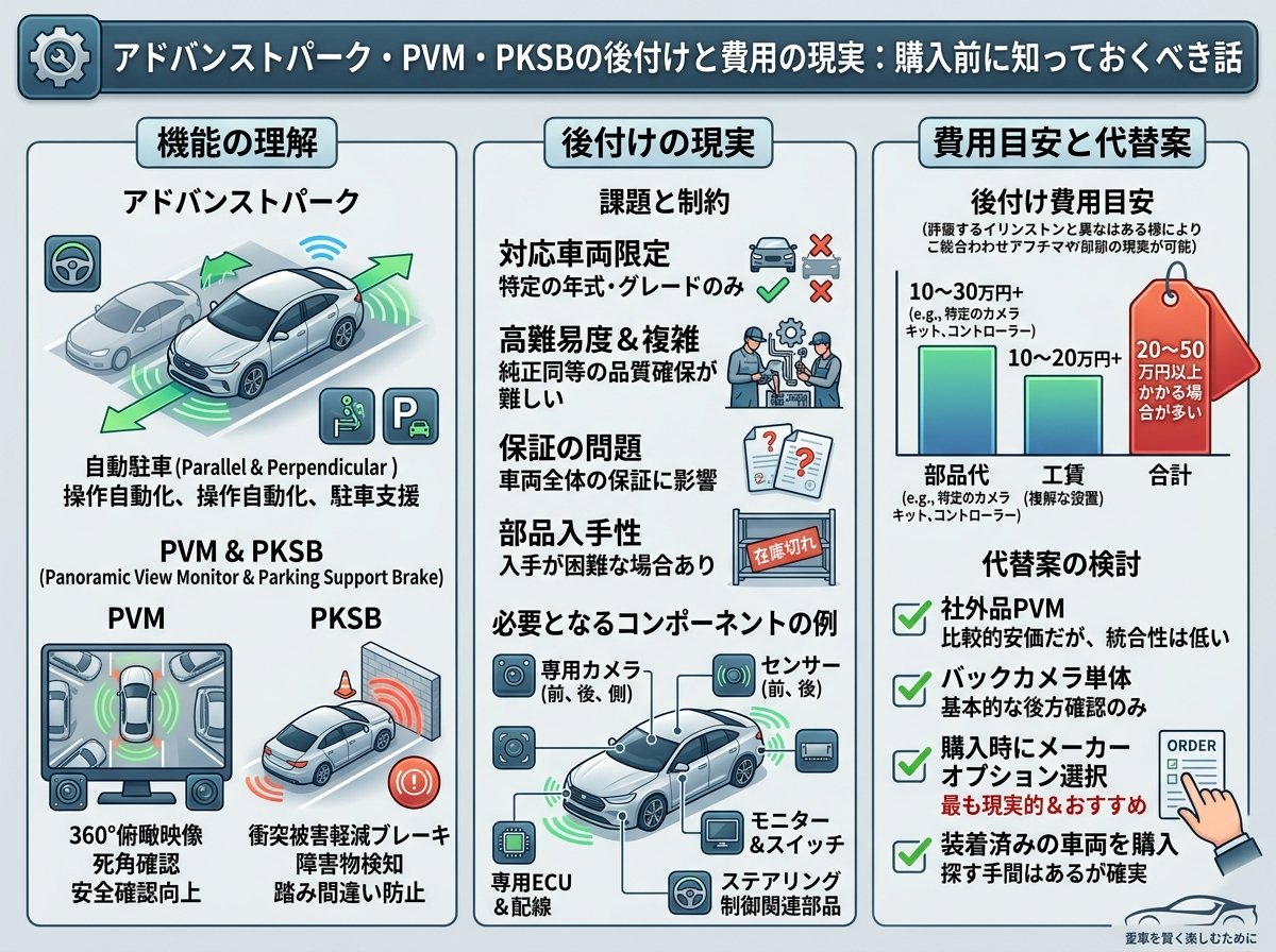 アドバンストパーク・PVM・PKSBの後付けと費用の現実：購入前に知っておくべき話