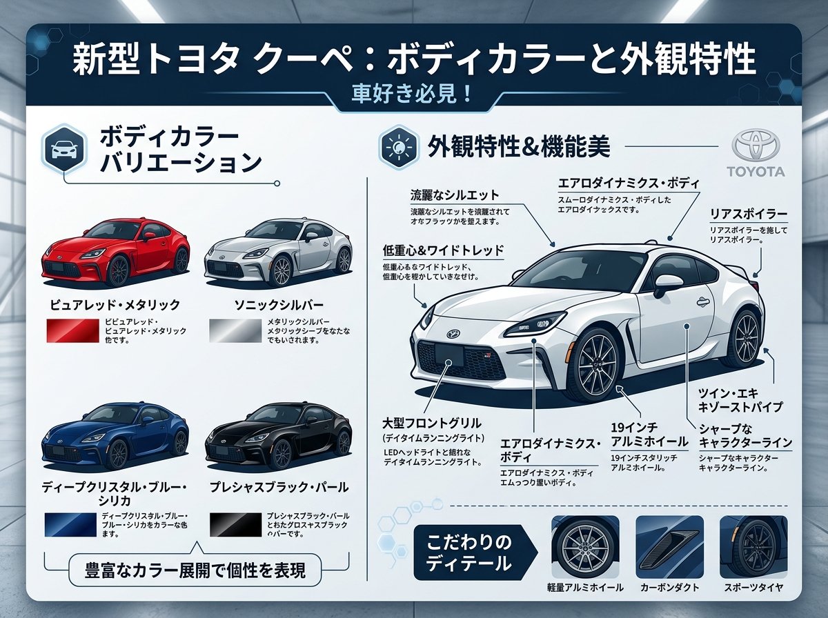 トヨタ クーペ新型のボディカラーと外観特性