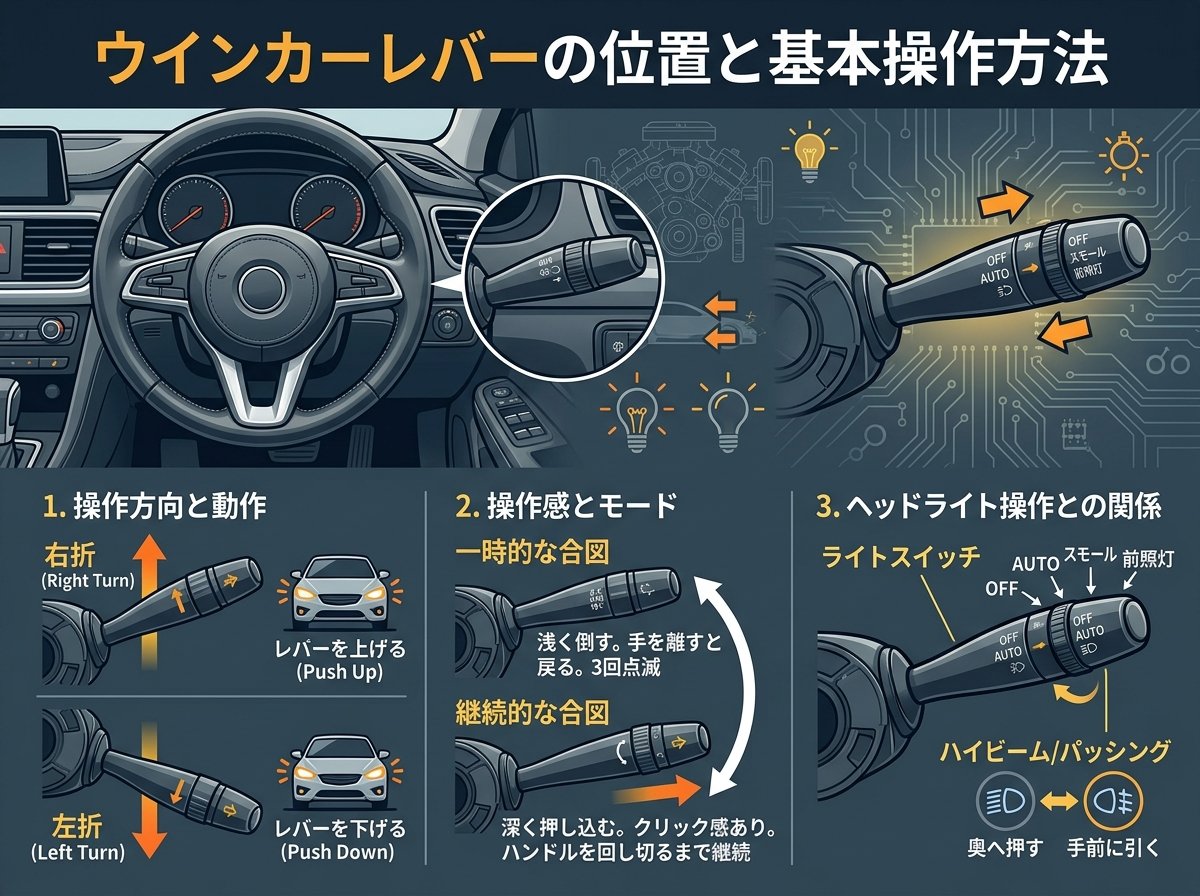 ウインカーレバーの位置と基本操作方法