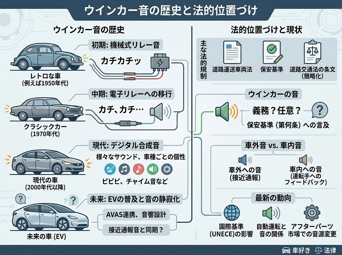 ウインカー音の歴史と法的位置づけ