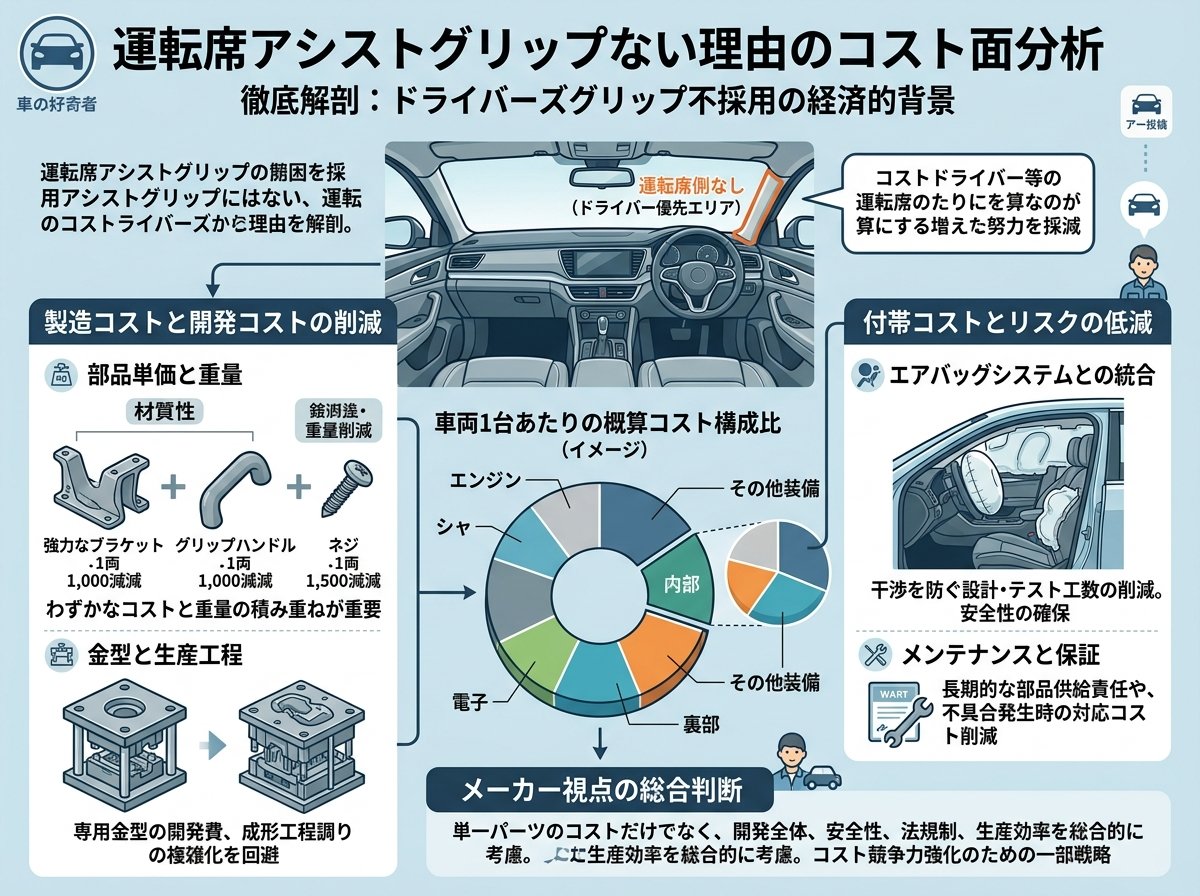 運転席アシストグリップない理由のコスト面分析