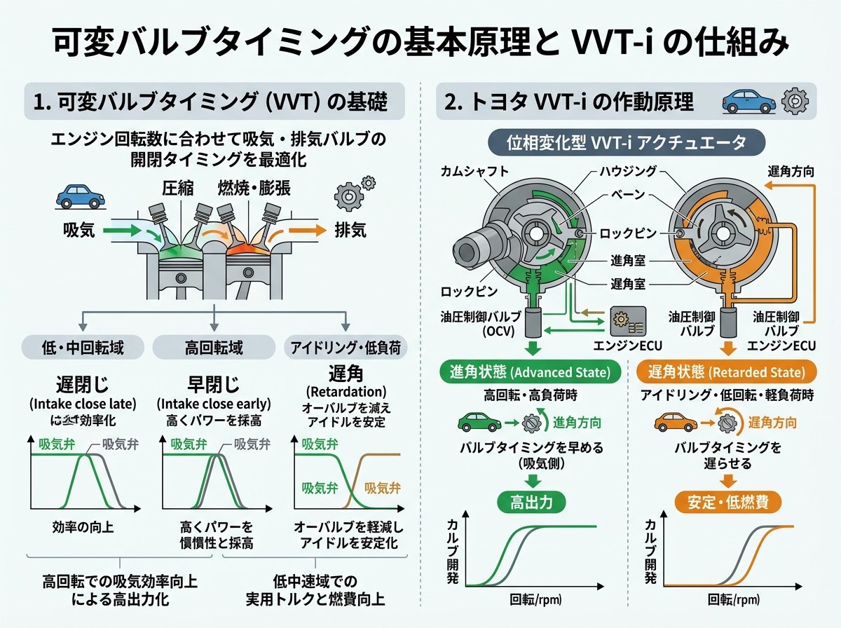 VVT-Iの仕組みと可変バルブタイミングの基本原理