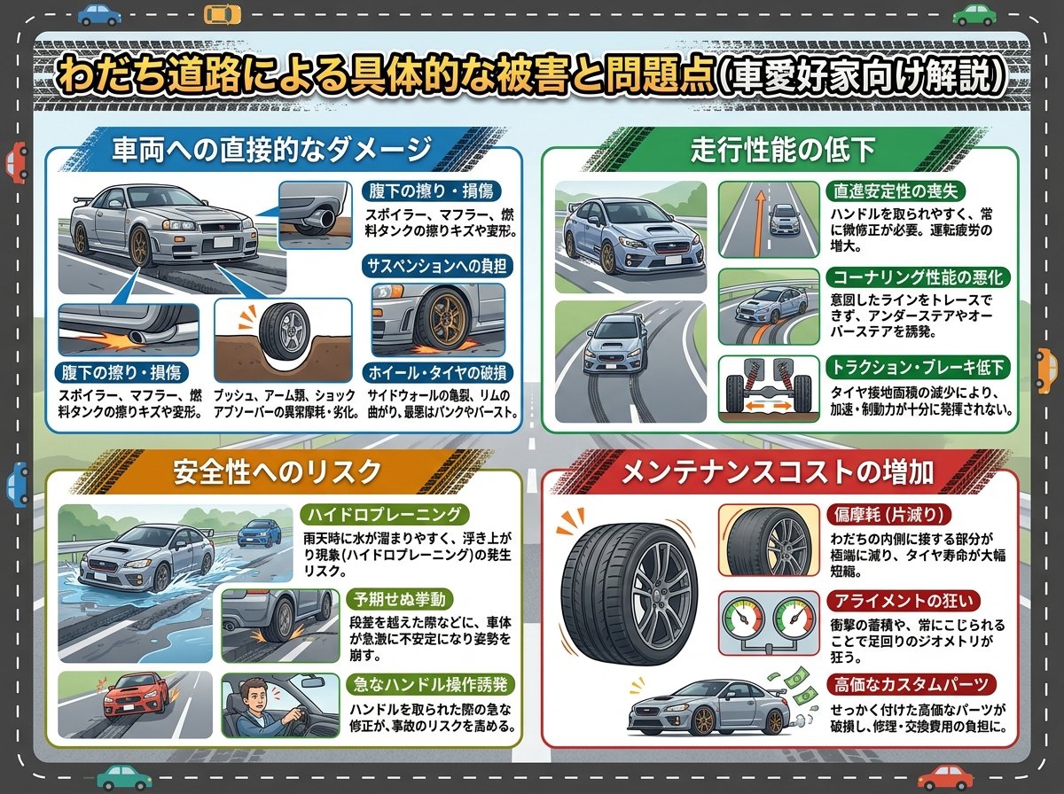 わだち道路による具体的な被害と問題点