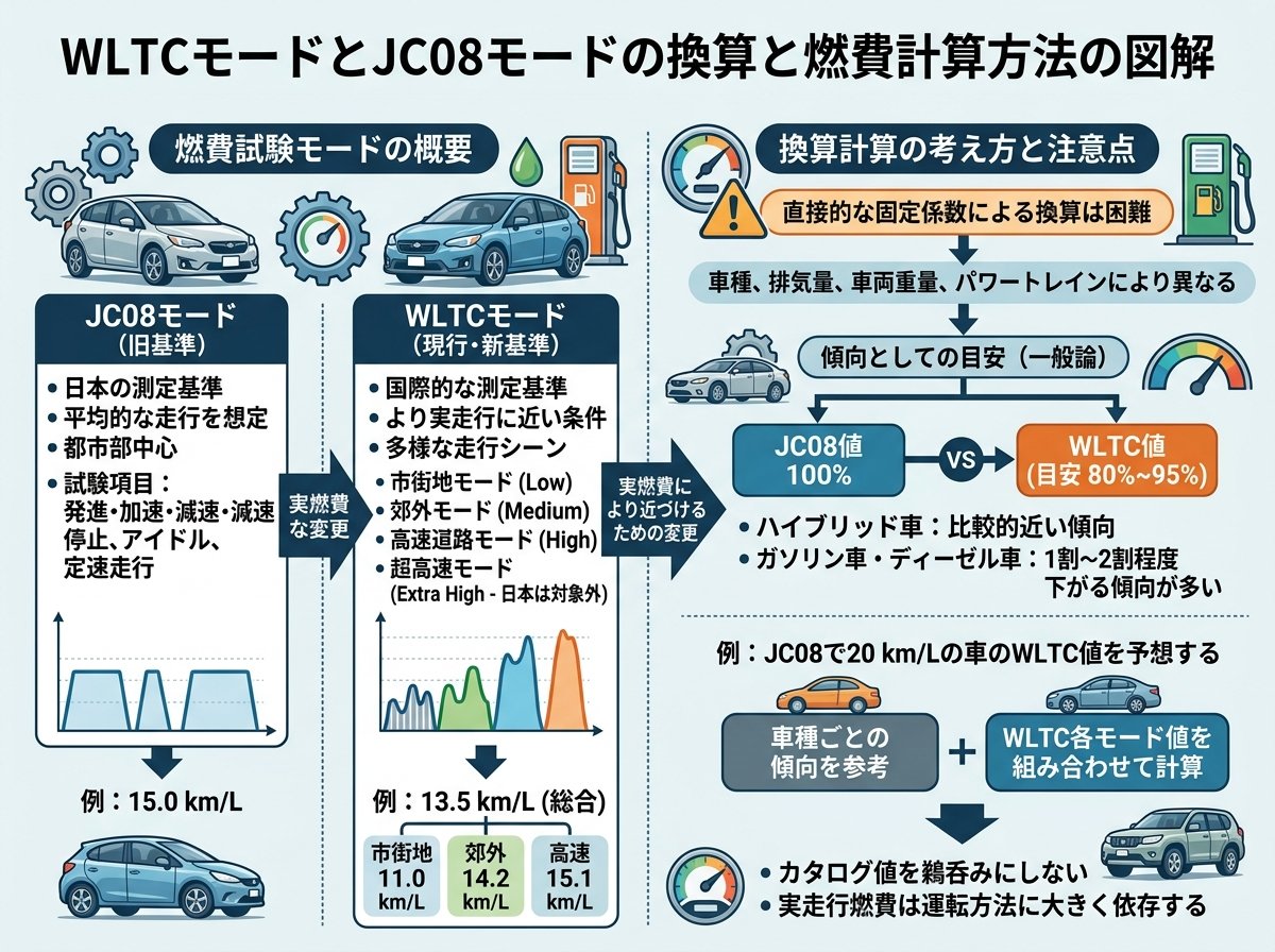 wltcモードとjc08モードの換算計算方法