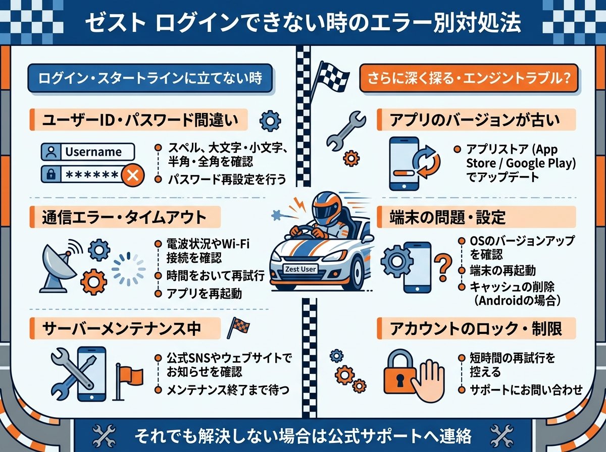 ゼスト ログインできない時のエラー別対処法